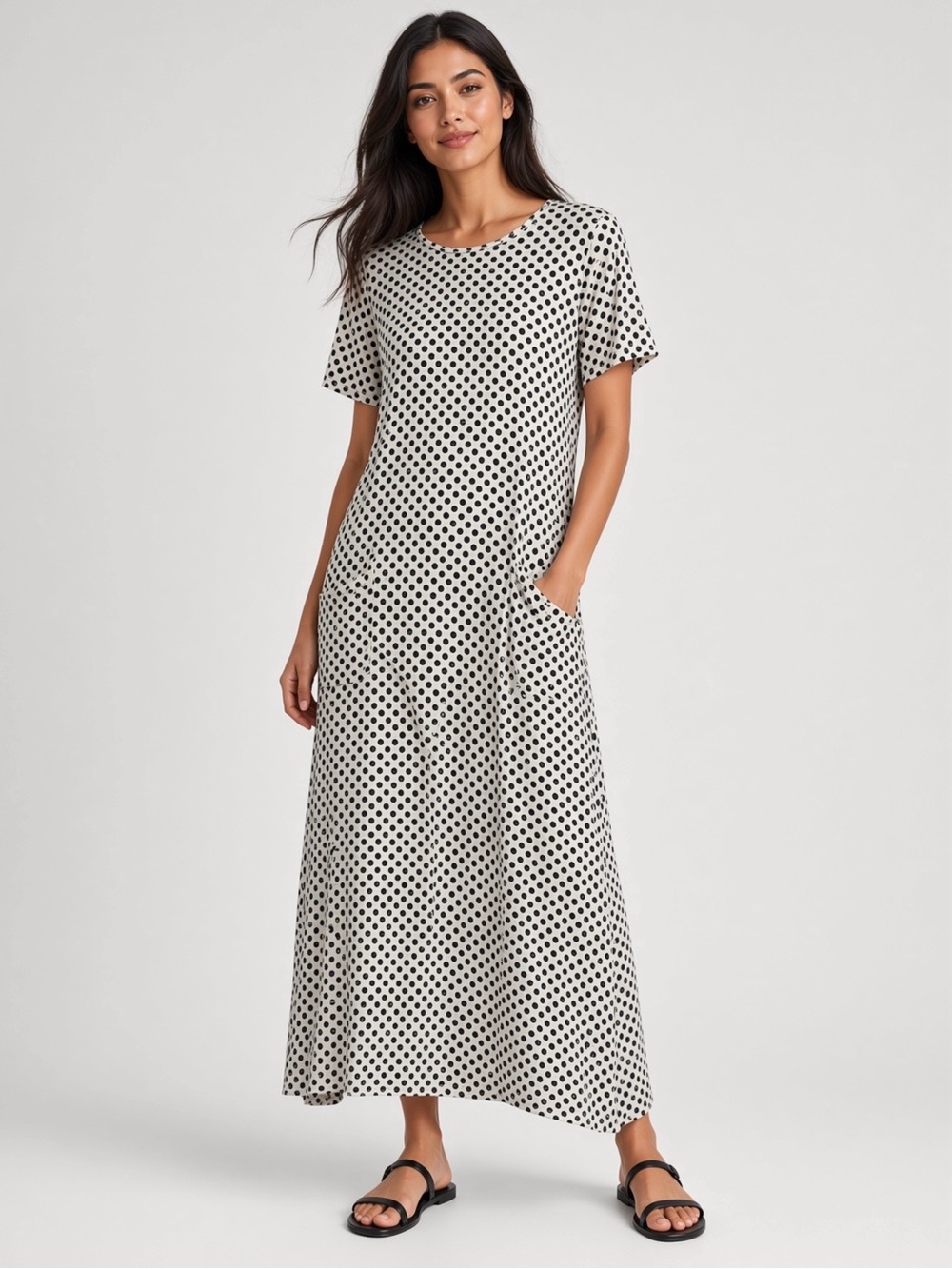 Zanzea Black Polka Dot Maxi Dress on White